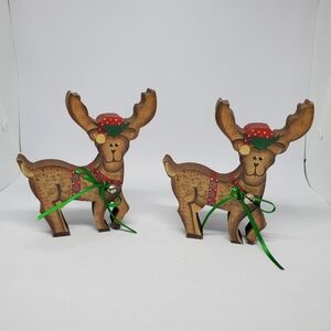 Sheila's Collectibles Vtg Wood Reindeer Figures Primitive Rustic Christmas 5.25"